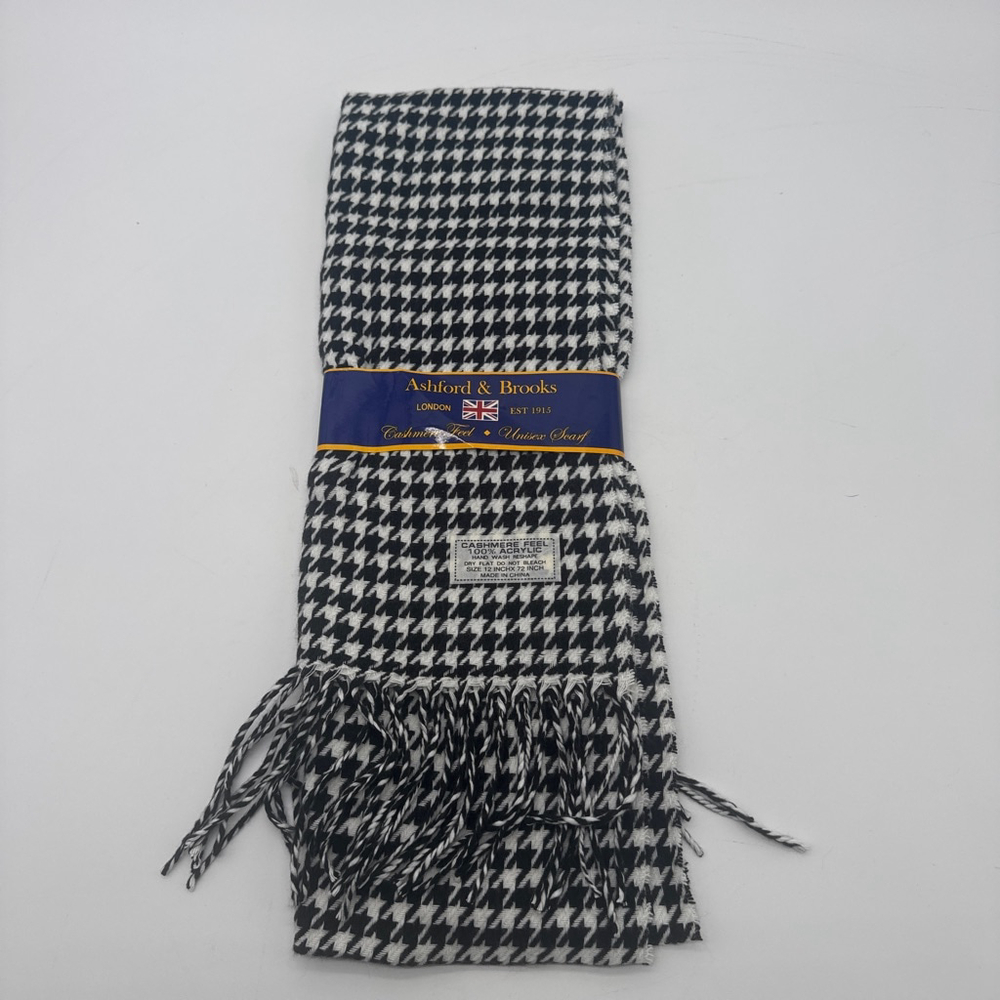 Women's Ashford & Brooks Houndstooth Scarf 12”x72” Black White
